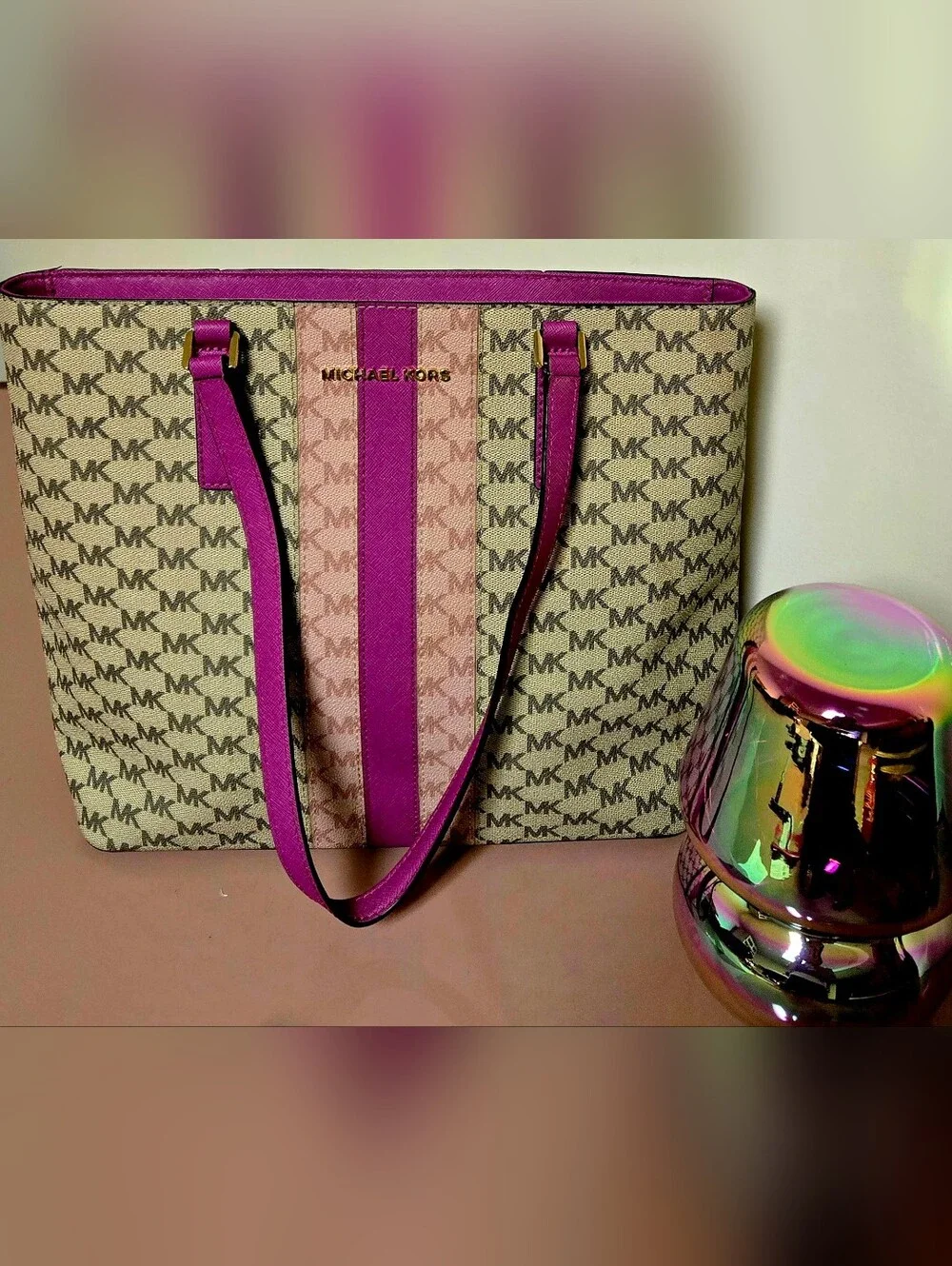 Michael Kors Hot Pink Saffiano Shoulder Bag with Gold Hardware